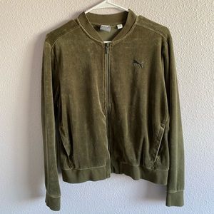PUMA ARMY GREEN VELVET BOMBER TRACK JACKET